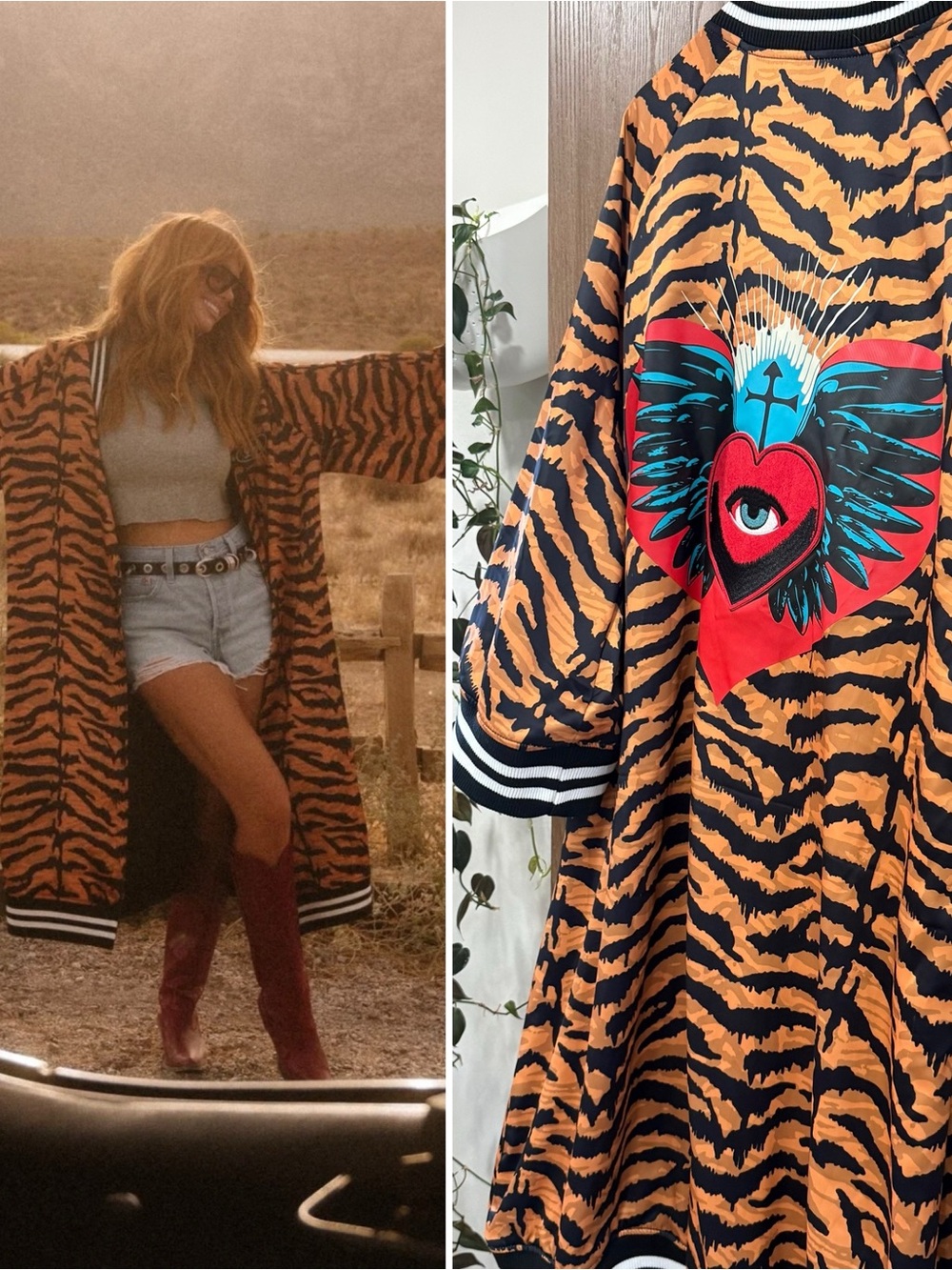 Dressed in LALA Tiger-Print Sacred Heart Kimono Bomber